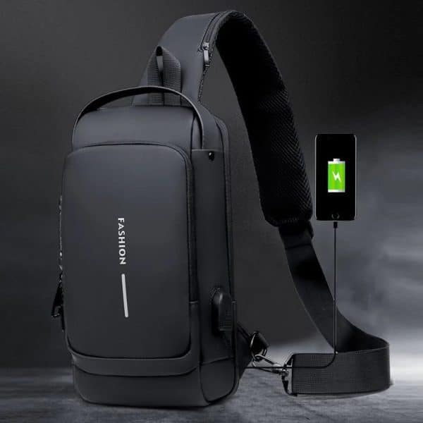 Black | Multifunction Anti-Theft USB Charging Crossbody Shoulder Bag