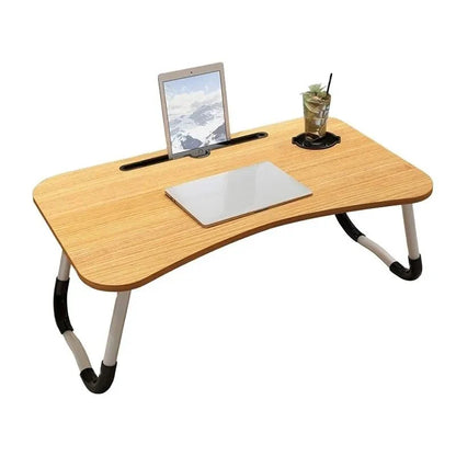 Laptop Table | Beige Color | Foldable Legs, Tablet Groove & Cup Slot