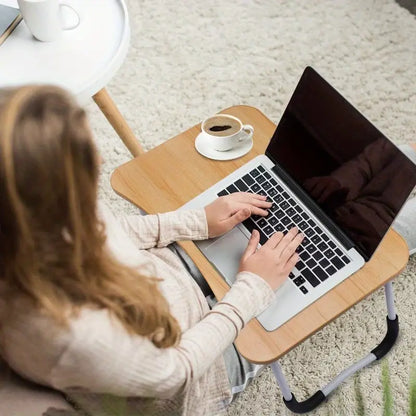 Laptop Table | Beige Color | Foldable Legs, Tablet Groove & Cup Slot