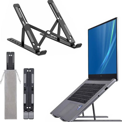 Premium Aluminum Foldable Laptop Stand | Sturdy, Adjustable & Portable | Silver & Black