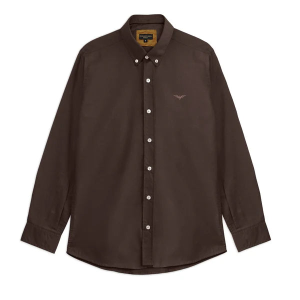 Coffee Brown Logo Embroidered Oxford Shirt | Medium | Large | Extra Large