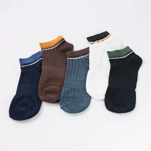 Colorful Ankle Textured Cotton Socks (Pack of 5)