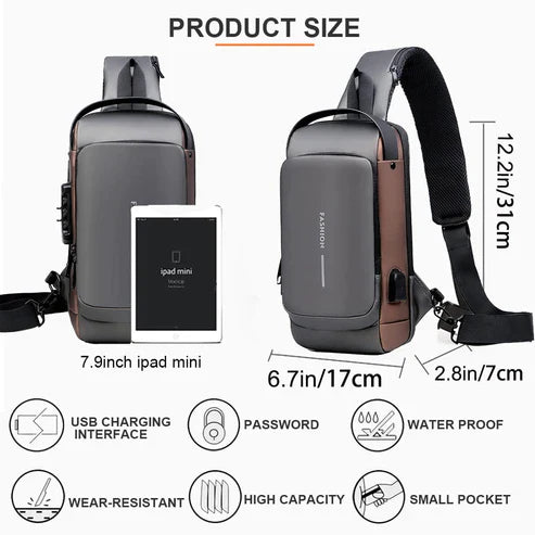 Black | Multifunction Anti-Theft USB Charging Crossbody Shoulder Bag