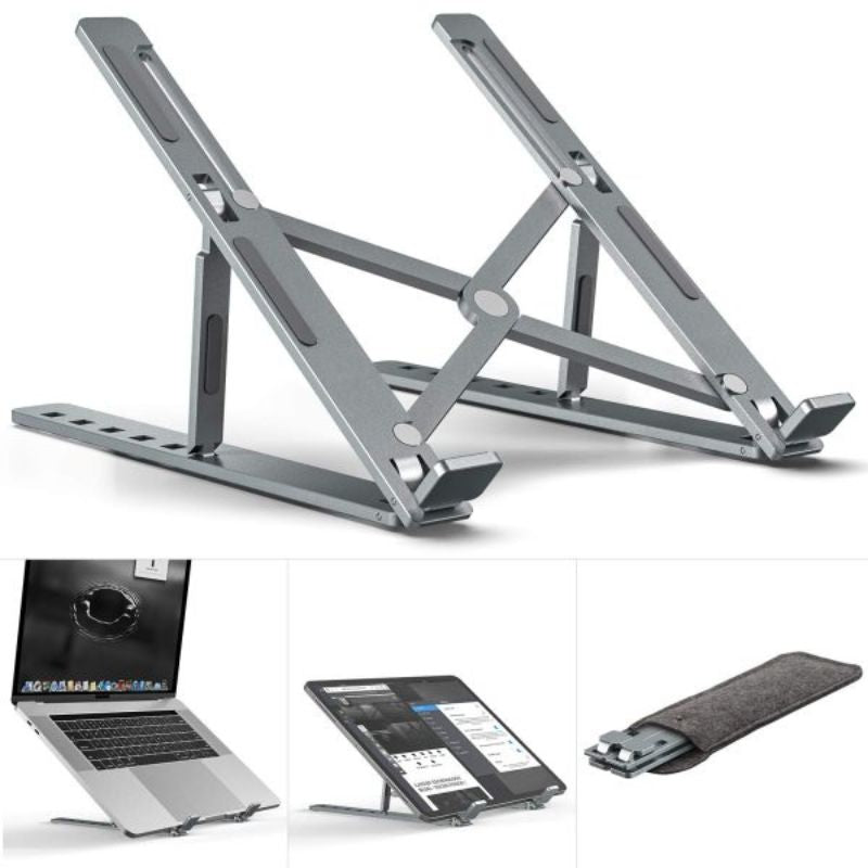 Premium Aluminum Foldable Laptop Stand | Sturdy, Adjustable & Portable | Silver & Black