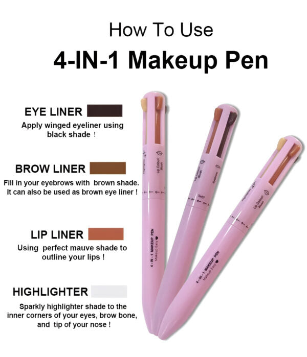 4-in-1 Makeup Pen: Waterproof Eyeliner, Brow Pencil, Highlighter & Shadow Stick