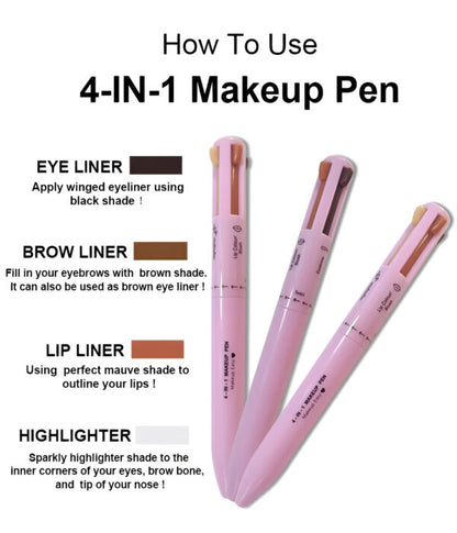 4-in-1 Makeup Pen: Waterproof Eyeliner, Brow Pencil, Highlighter & Shadow Stick