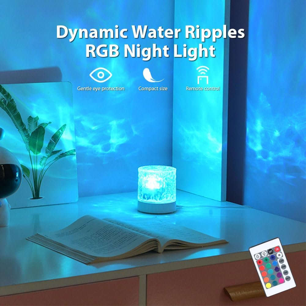 Water Ripple Lamp | 16-Color Rotating Night Light