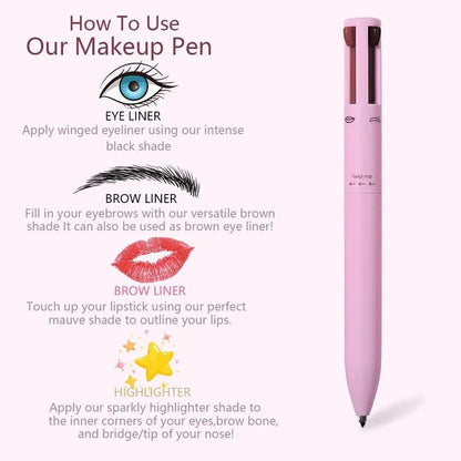 4-in-1 Makeup Pen: Waterproof Eyeliner, Brow Pencil, Highlighter & Shadow Stick