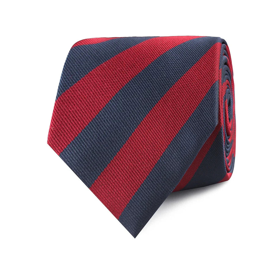 Burgundy & Navy Blue Stripes Tie with Pocket Square