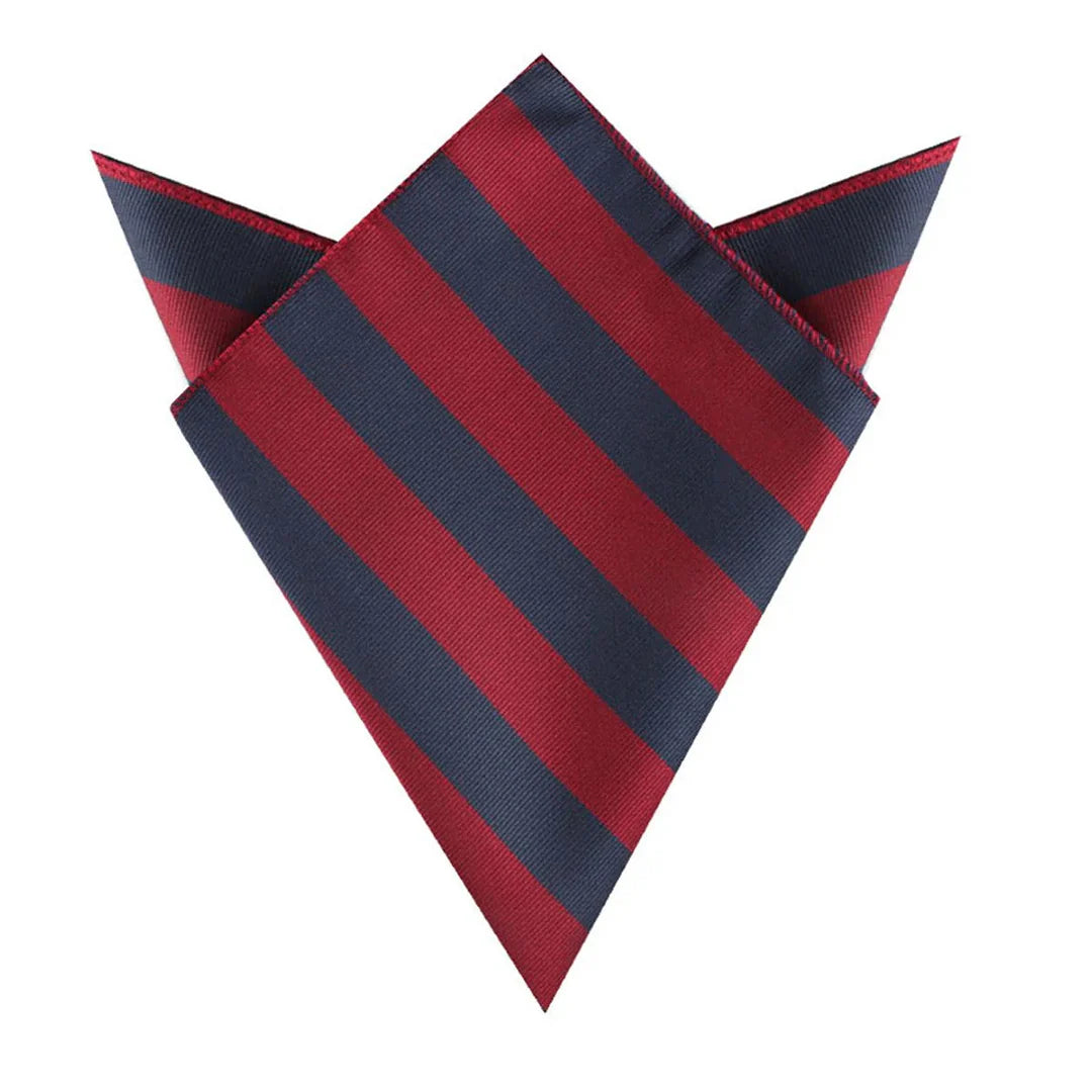 Burgundy & Navy Blue Stripes Tie with Pocket Square