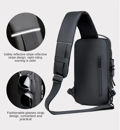 Black | Multifunction Anti-Theft USB Charging Crossbody Shoulder Bag