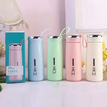 Nice Bottle | 00ml Mini Flask Glass Water Bottle with Vacuum Insulation | Temperature Resistant | Random Colors