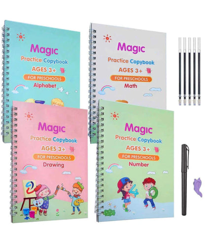 4 in 1 Sank Magic Book | Reusable Magic Practice Copy Book | 4 books + 1 Pen + 5 Refills +1 Grip