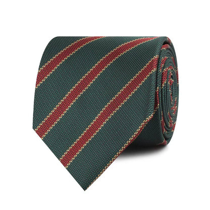 Canterbury Green with Royal Red Stripes Necktie and Pocket Square