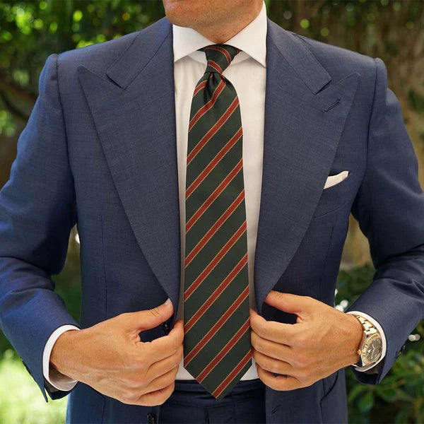 Canterbury Green with Royal Red Stripes Necktie and Pocket Square