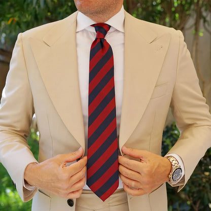 Burgundy & Navy Blue Stripes Tie with Pocket Square