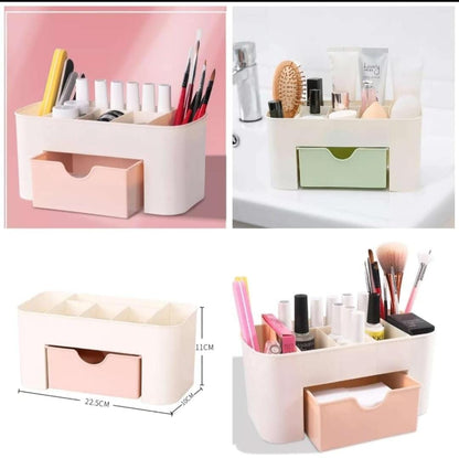 Plastic Makeup Organizer | Make Up Brush Storage Box With Drawer | Desktop Cosmetics Storage Box Division | Office Desk Organiser | Stationery Storage Box