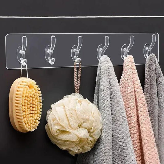 6-in-1 Heavy-Duty Self-Adhesive Wall Hooks – Waterproof Transparent Hooks