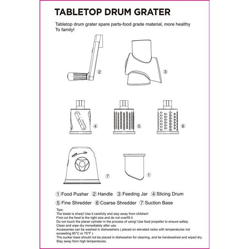 Multi-Functional Tabletop Drum Grater I Manual Vegetable Cutter Slicer & Grater | Chopper