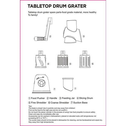 Multi-Functional Tabletop Drum Grater I Manual Vegetable Cutter Slicer & Grater | Chopper