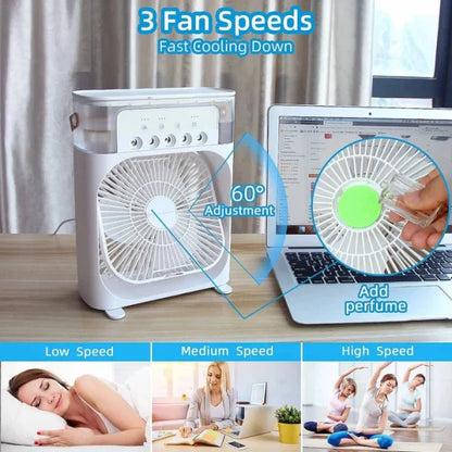 Portable Air Conditioner Fan | Usb Electric Fan With Led Night Light, Fine Mist Water, And Humidifier Function