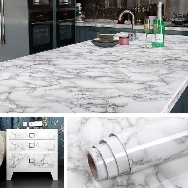 Marble Sheet Sticker | White & Grey | 60 x 200 cm