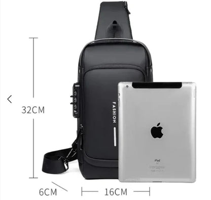 Black | Multifunction Anti-Theft USB Charging Crossbody Shoulder Bag